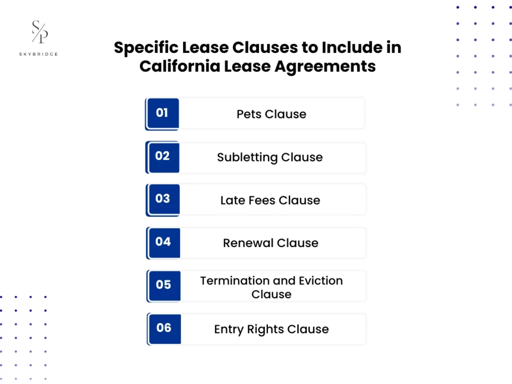 specific lease clauses to include in california lease agreements